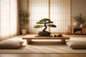 Japanese indoor plant minimalist setup bonsai