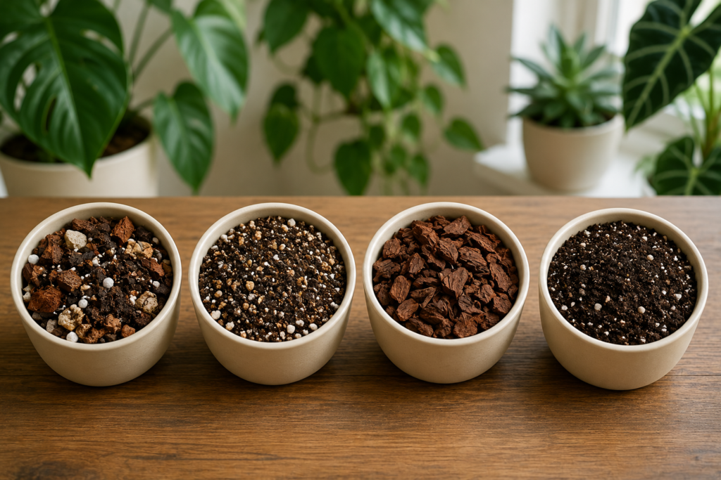 Indoor soil mix comparison for different houseplant types.