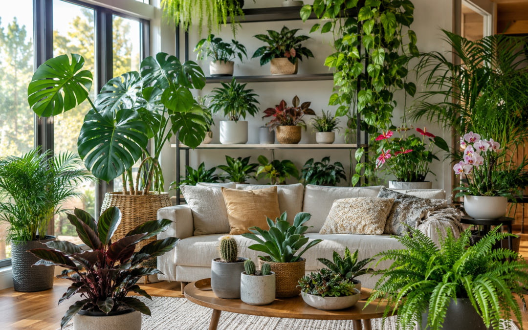 Indoor plants in a bright modern living room