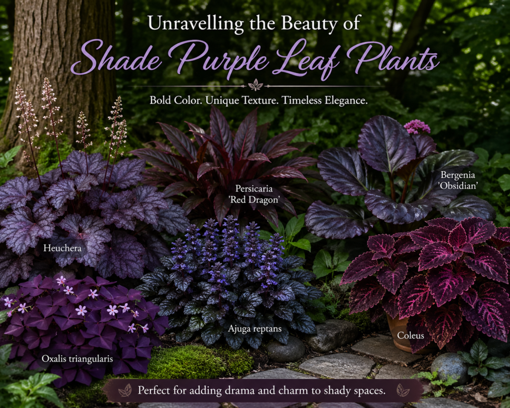 Shade purple leaf plants showcasing rich foliage color and texture, creating bold beauty and contrast in low-light garden spaces.