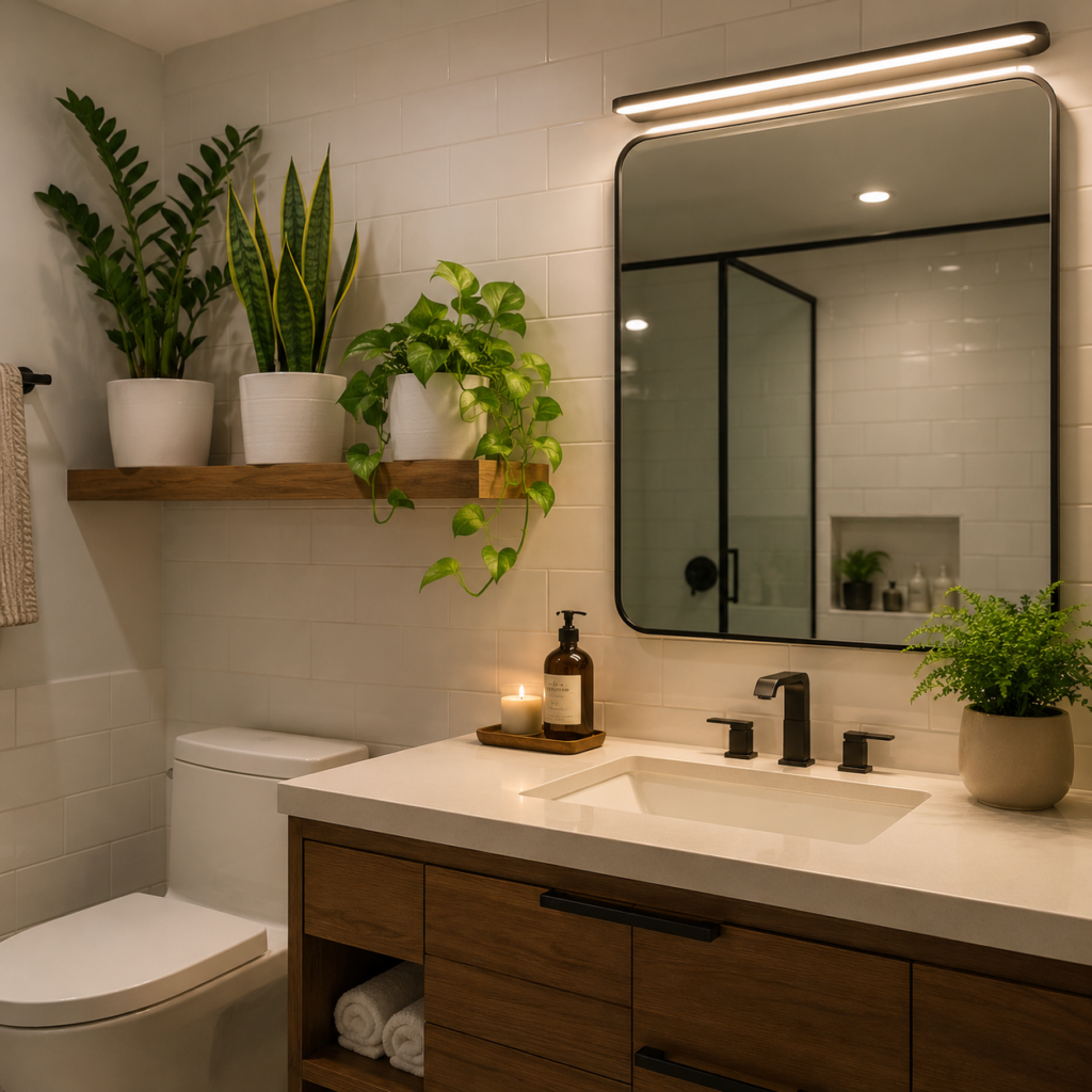 Indoor plants for bathroom no window with grow light.