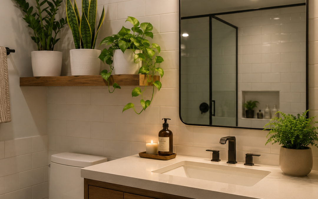 Indoor plants for bathroom no window with grow light.