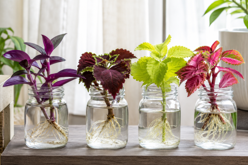 Colourful plants growing in water