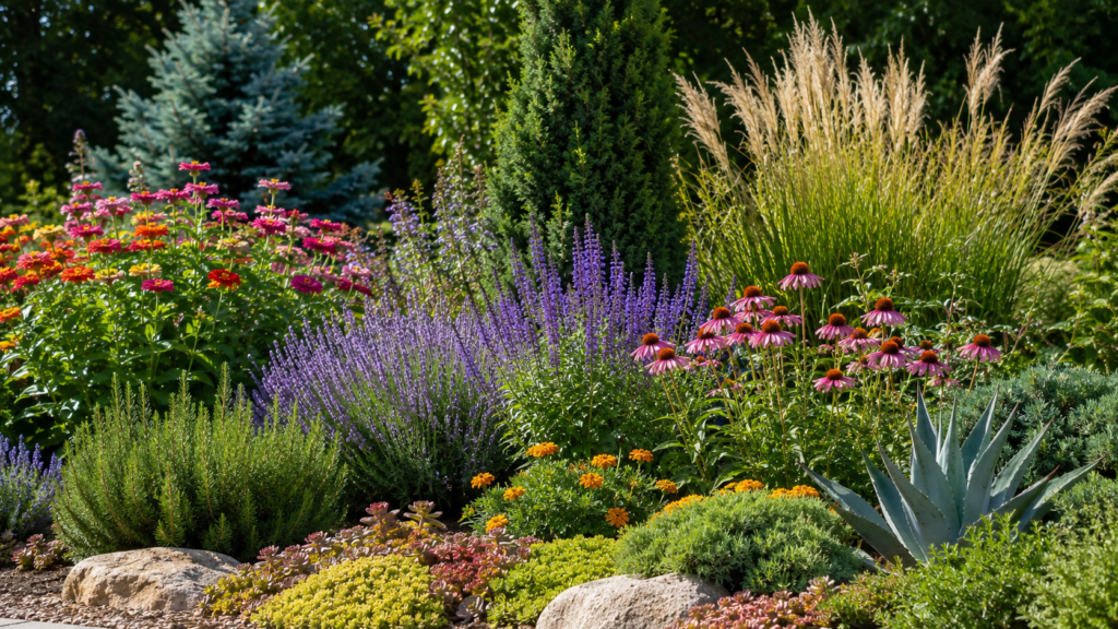 Outdoor plants for full sun in a sunny garden.