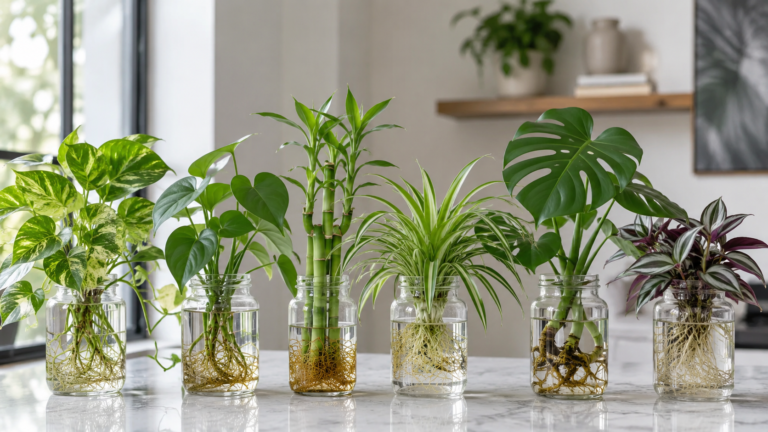 Indoor plants growing in water.